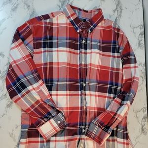 Banana Republic Oxford Slim Fit Mens Red Blue Plaid Button Down Shirt XXL
